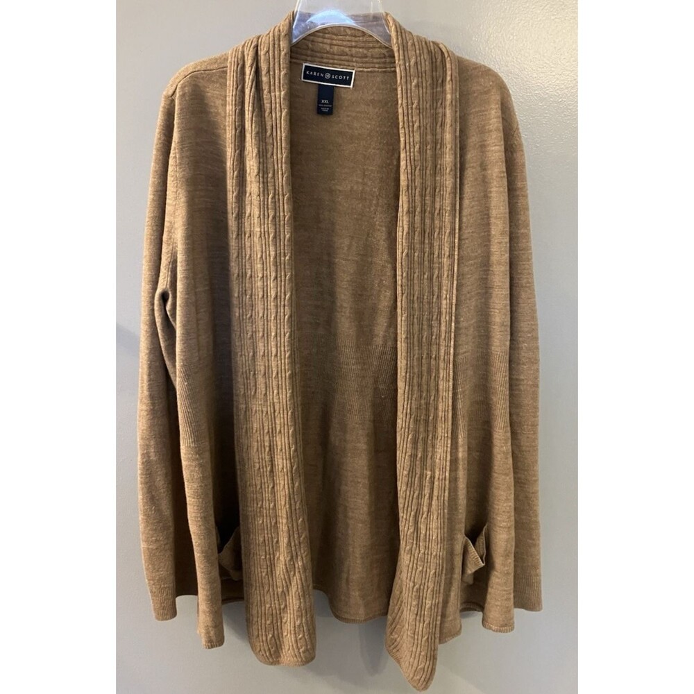 Karen Scott Womens XXL Light Brown Cardigan Sweater